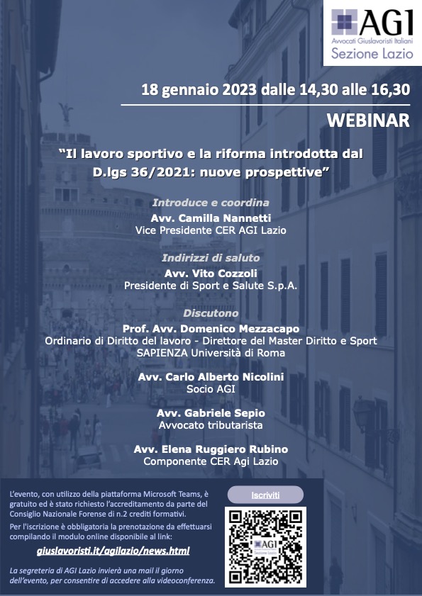 Slides dei relatori per il Webinar “Il lavoro sportivo e la riforma introdotta dal D.lgs 36/2021: nuove prospettive”